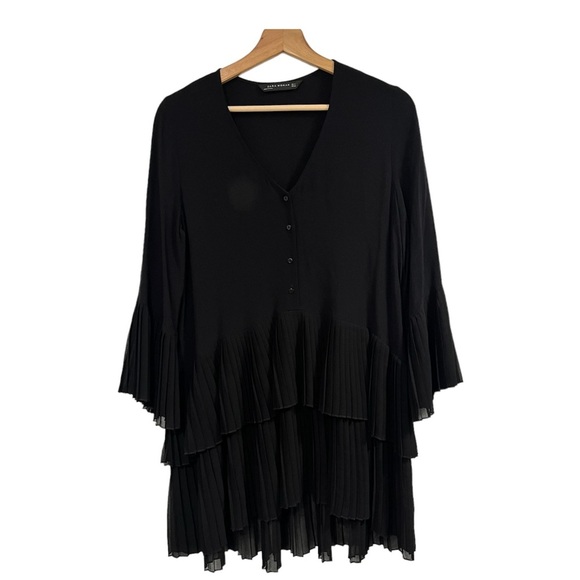 Zara Black Pleated Mini Dress/Blouse - Size Small - Picture 6 of 11